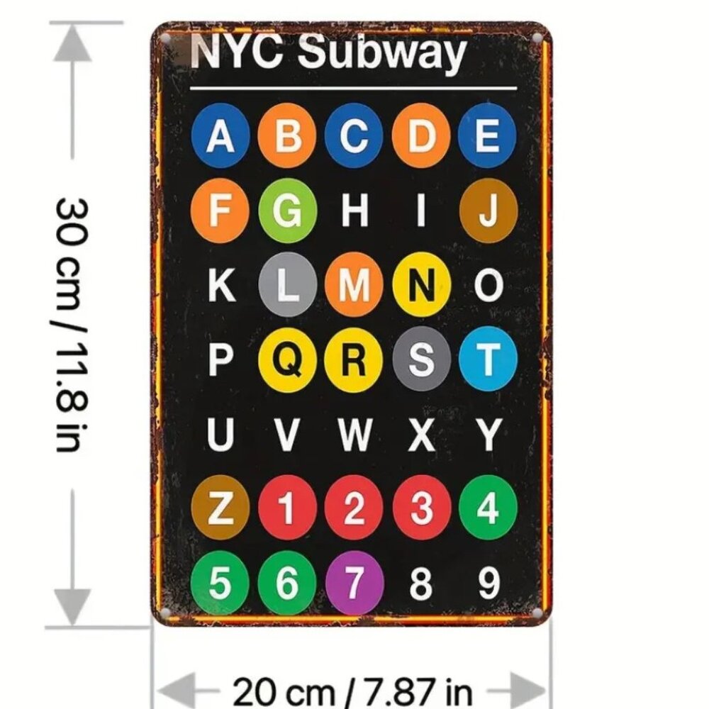 NYC Subway Sign Metal Wall Art 8x12" New York Transit Decor Alphabet Map - Picture 6 of 6